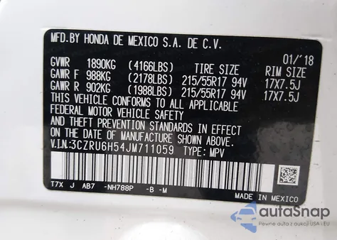 2018 Honda Hr-V Ex z USA, uszkodzony, nr VIN 3CZRU6H54JM711059